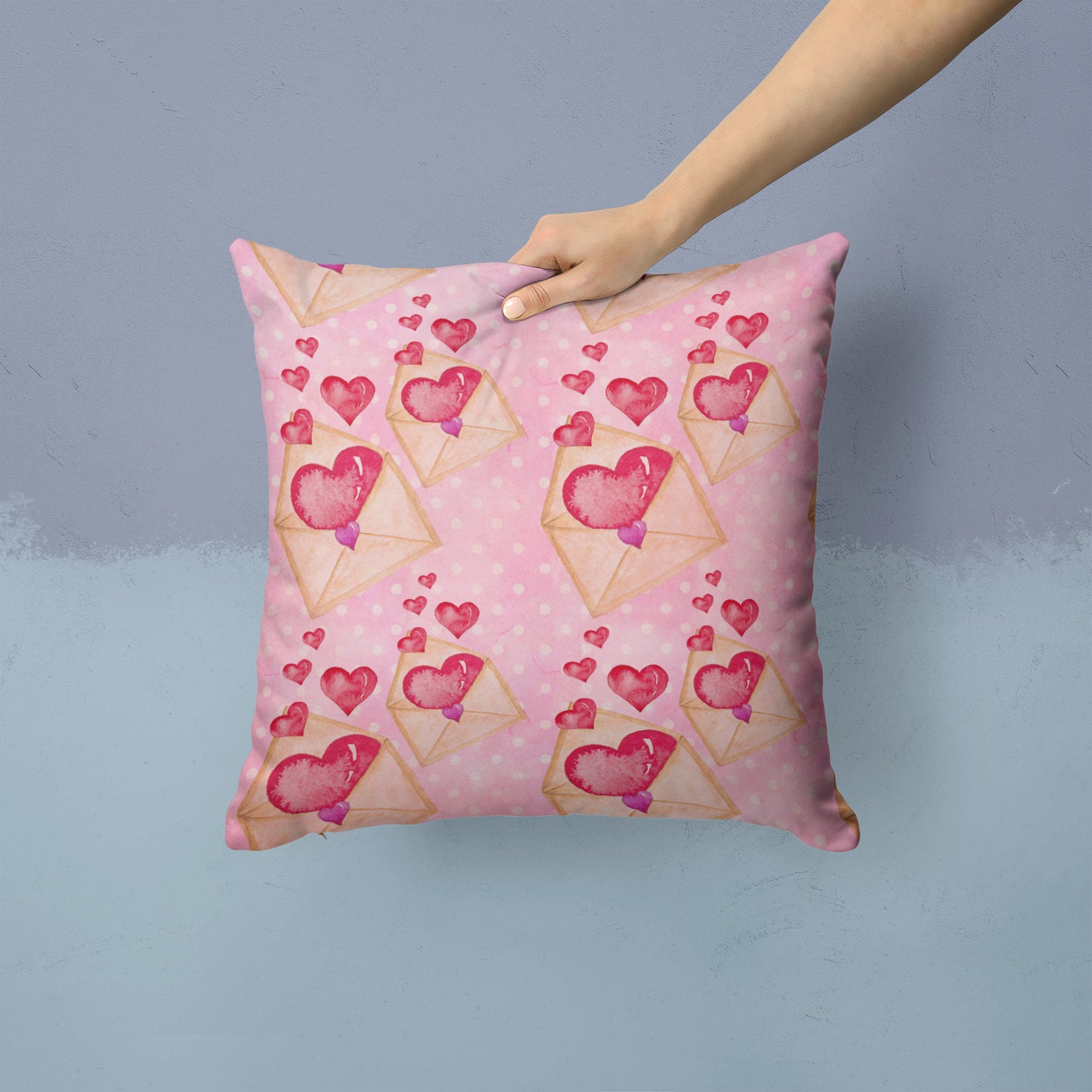 Watercolor Pink Love Letter Fabric Decorative Pillow BB7568PW1414 - the-store.com