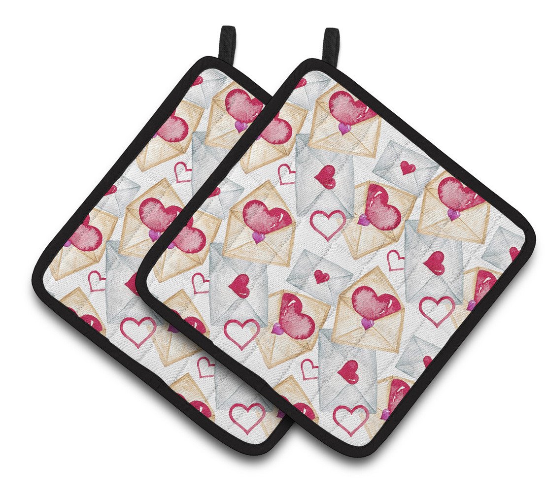 Watercolor Love Letters Pair of Pot Holders BB7569PTHD by Caroline&#39;s Treasures