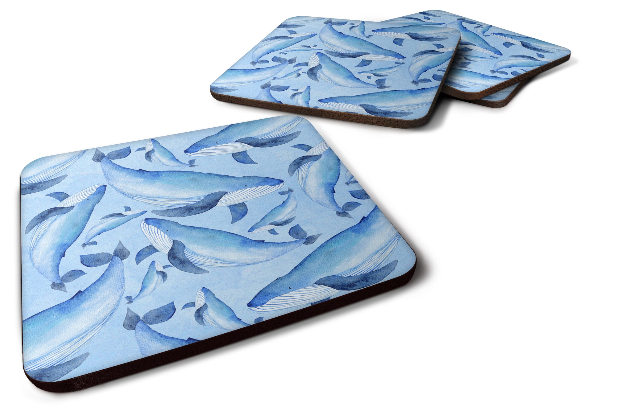 Watercolor Nautical Whales Foam Coaster Set of 4 BB7575FC - the-store.com