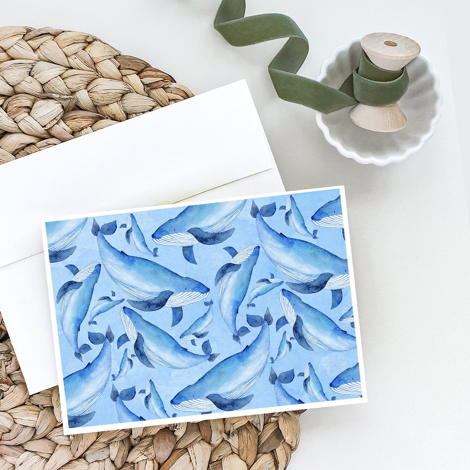 Buy this Watercolor Nautical Whales Greeting Cards and Envelopes Pack of 8