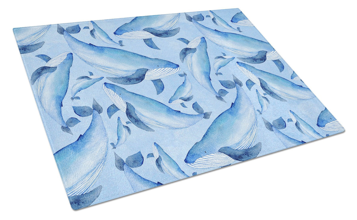 Watercolor Nautical Whales Glass Cutting Board Large BB7575LCB by Caroline&#39;s Treasures