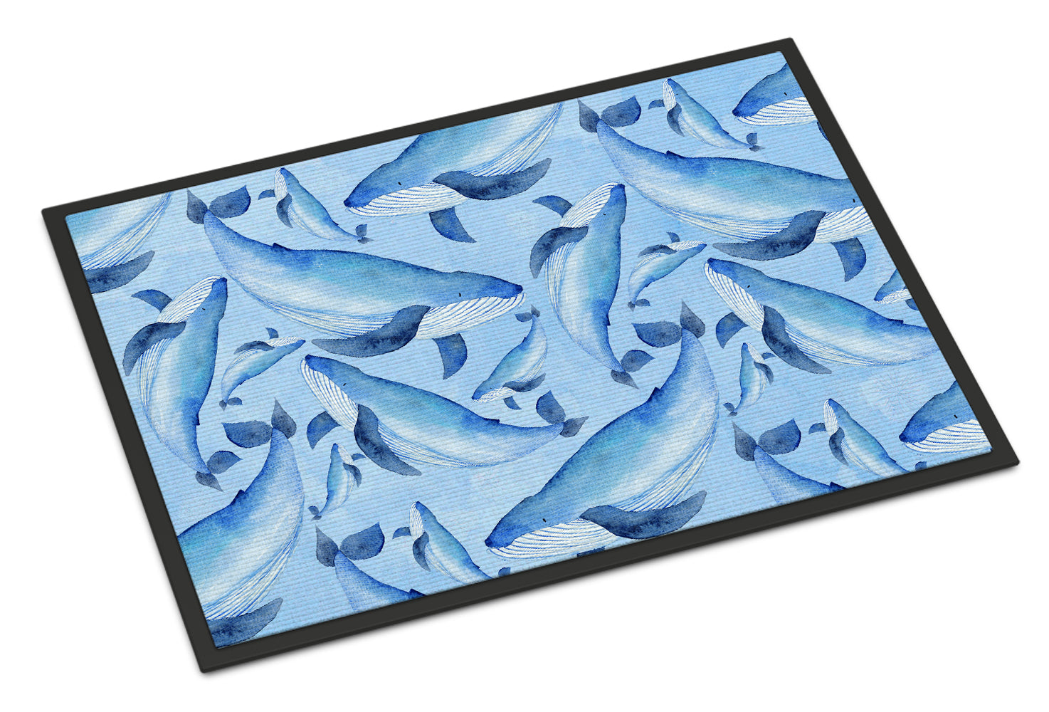 Watercolor Nautical Whales Indoor or Outdoor Mat 18x27 BB7575MAT - the-store.com