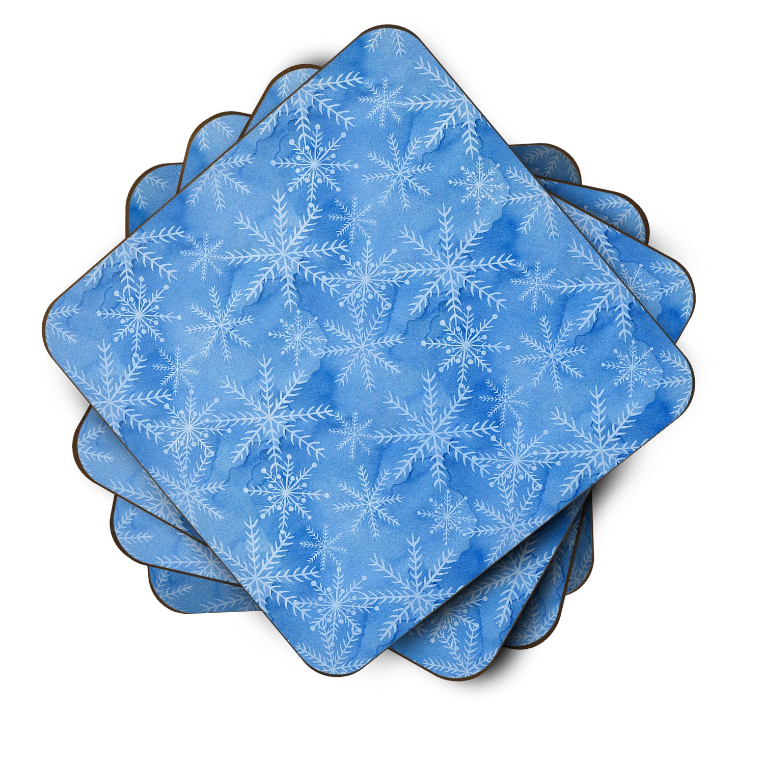 Watercolor Dark Blue Winter Snowflakes Foam Coaster Set of 4 BB7576FC - the-store.com