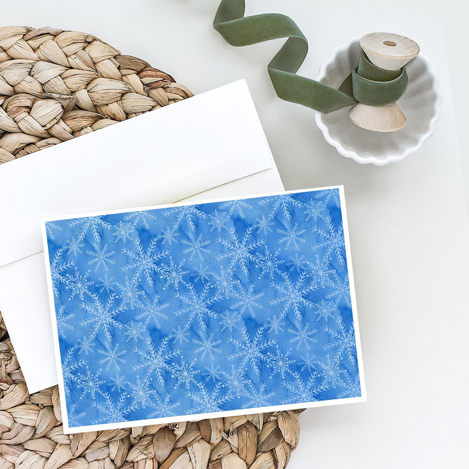 Watercolor Dark Blue Winter Snowflakes Greeting Cards and Envelopes Pack of 8 - the-store.com