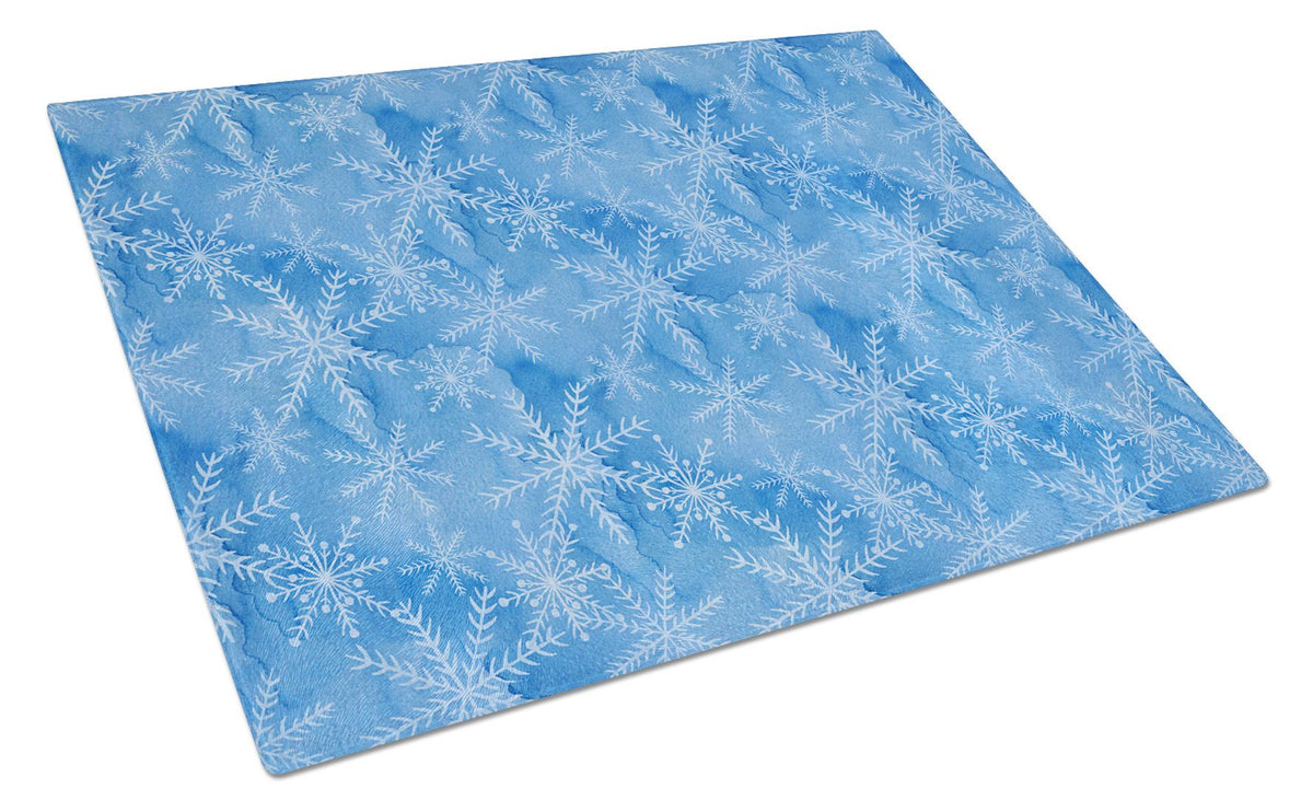 Watercolor Dark Blue Winter Snowflakes Glass Cutting Board Large BB7576LCB by Caroline&#39;s Treasures