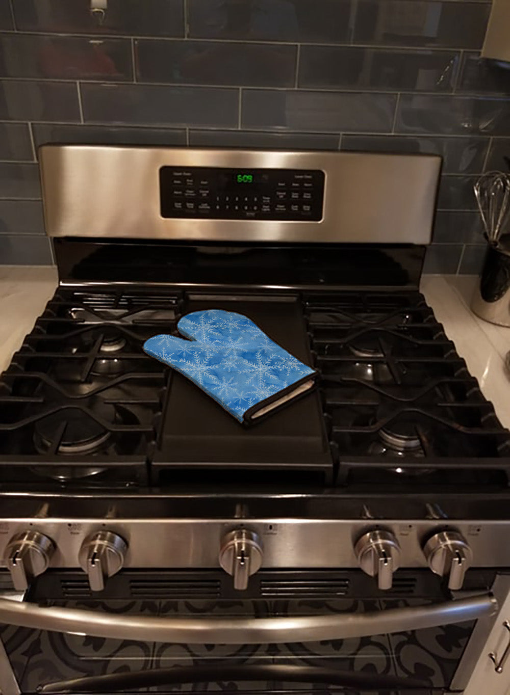 Gant de cuisine flocons de neige d'hiver bleu foncé aquarelle BB7576OVMT