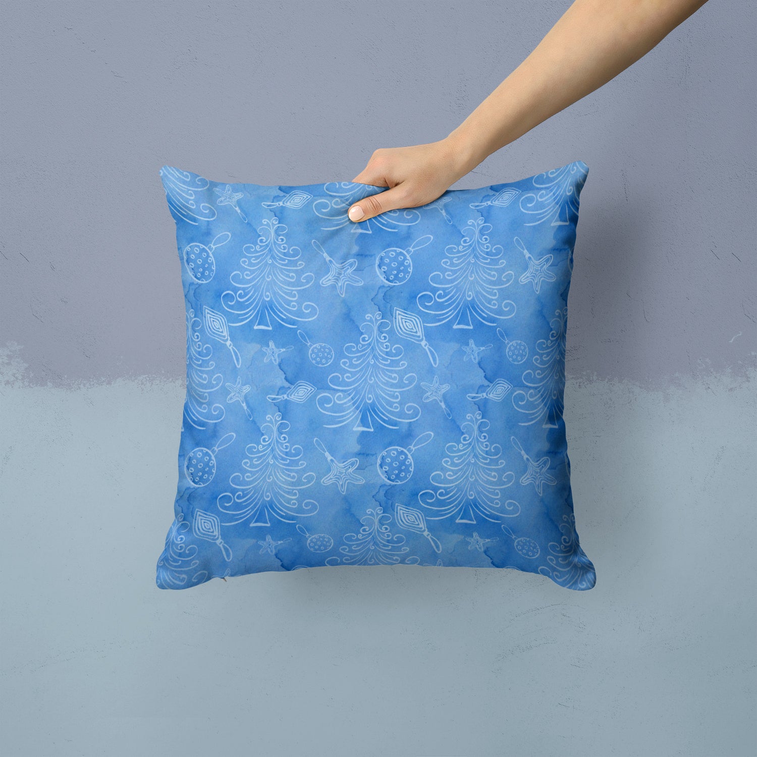 Watercolor Christmas Trees and Ornaments Fabric Decorative Pillow BB7577PW1414 - the-store.com