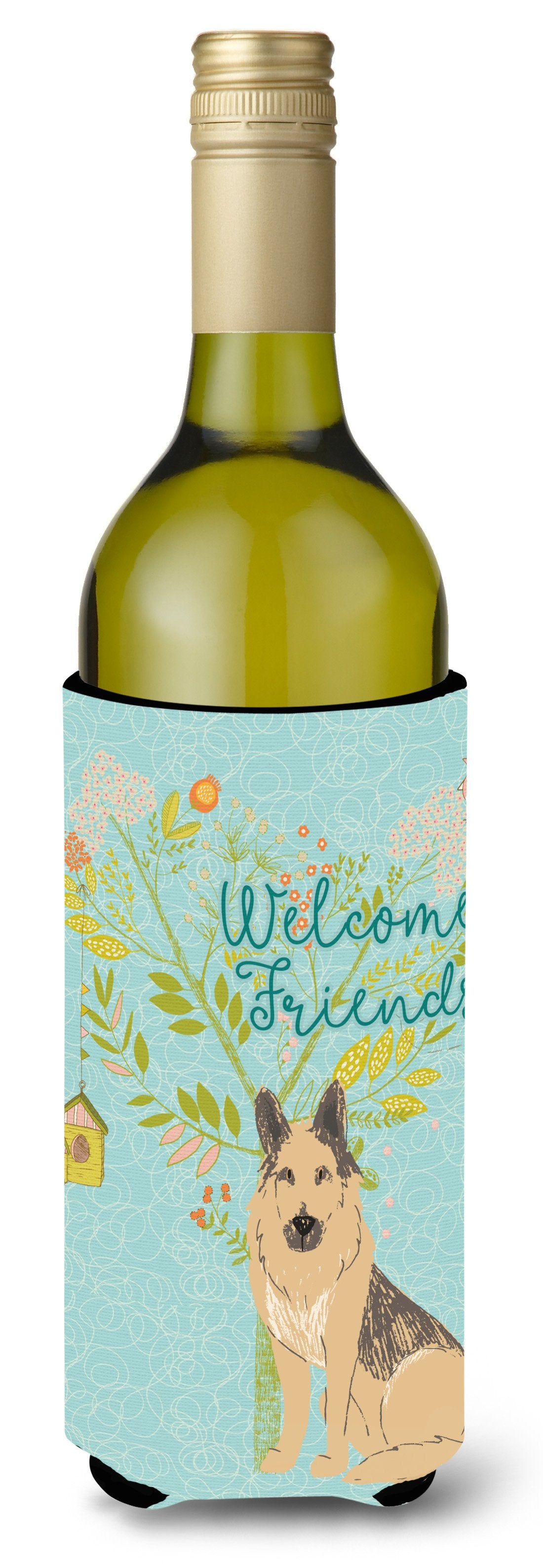 Welcome Friends German Shepherd Wine Bottle Beverge Insulator Hugger BB7578LITERK by Caroline&#39;s Treasures