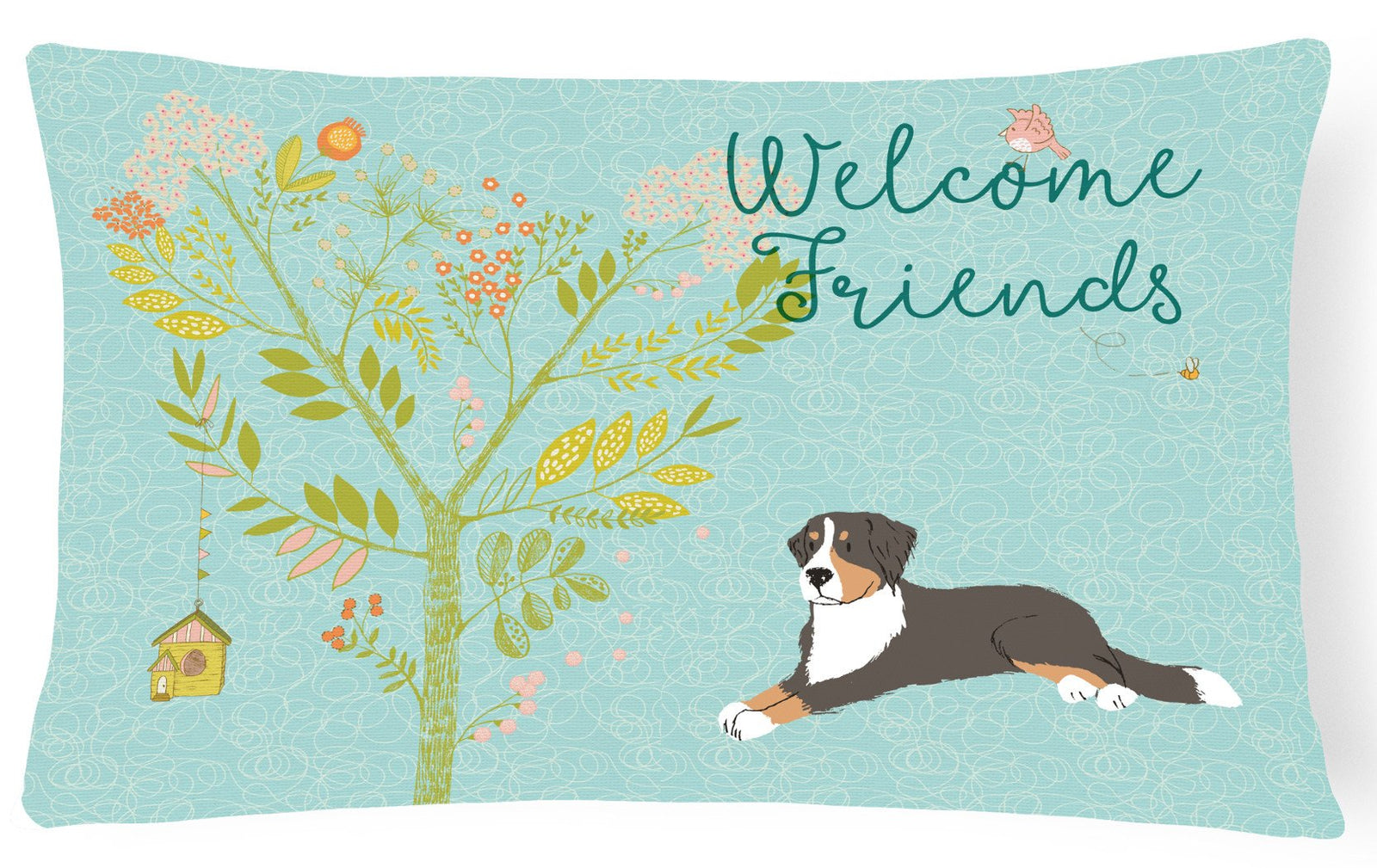 Welcome Friends Bernese Mountain Dog Canvas Fabric Decorative Pillow BB7579PW1216 by Caroline's Treasures