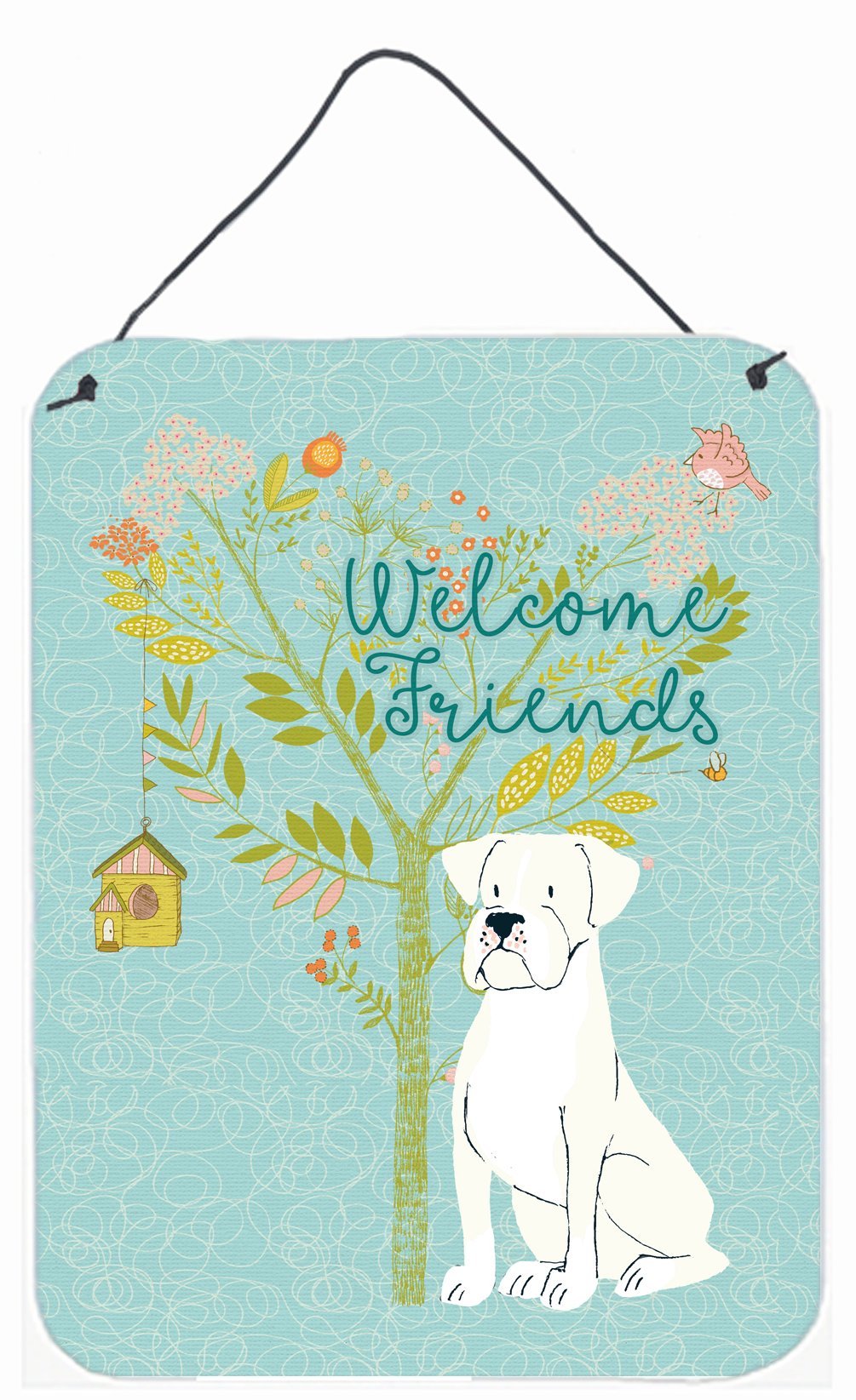 Welcome Friends White Boxer Wall or Door Hanging Prints BB7580DS1216 by Caroline's Treasures