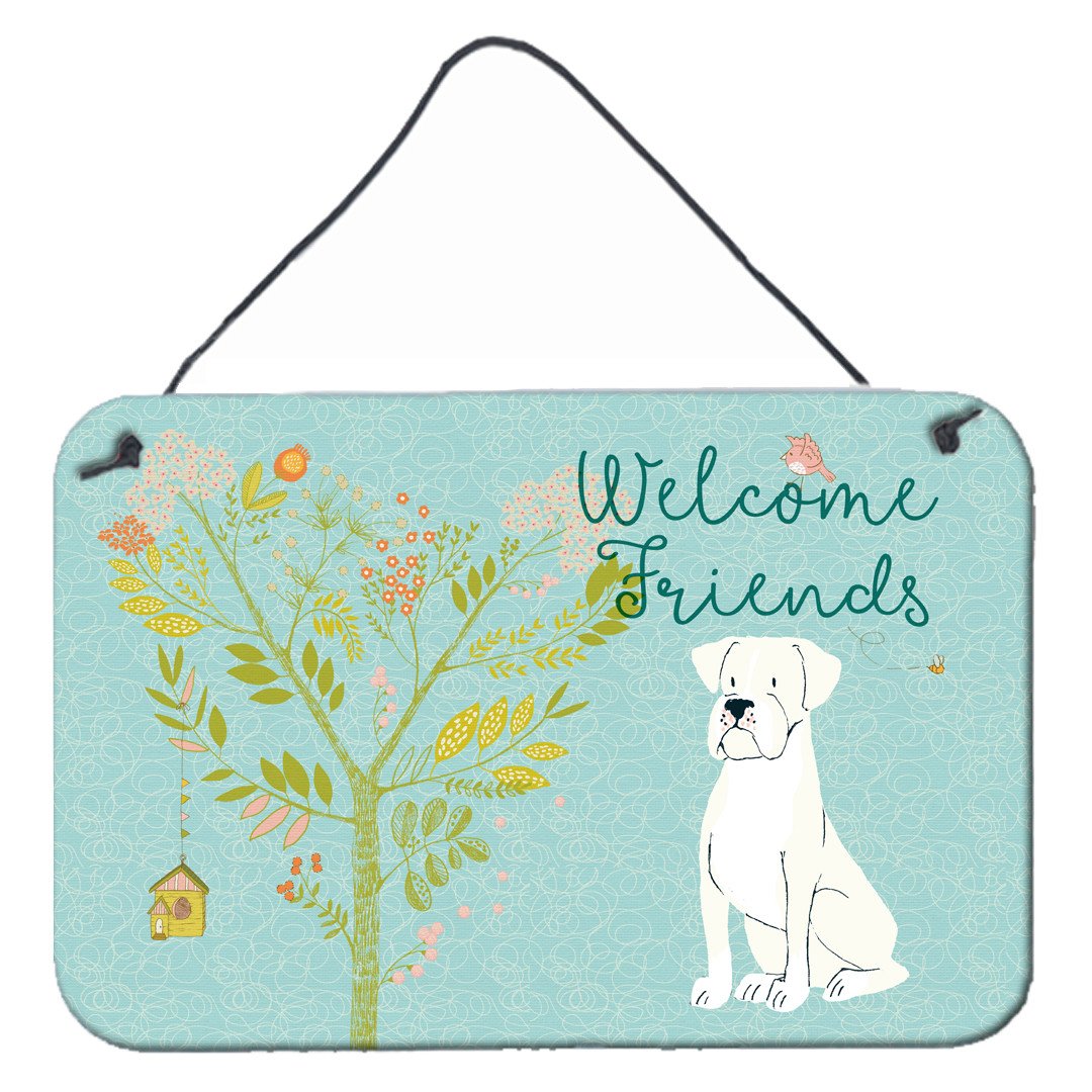 Welcome Friends White Boxer Wall or Door Hanging Prints BB7580DS812 by Caroline&#39;s Treasures