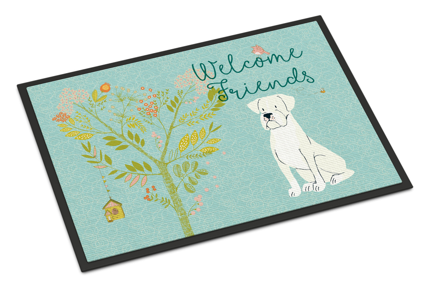 Welcome Friends White Boxer Indoor or Outdoor Mat 18x27 BB7580MAT - the-store.com