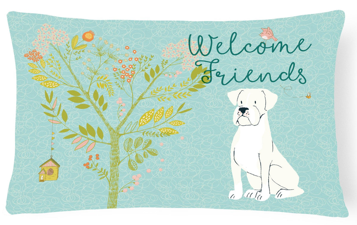 Welcome Friends White Boxer Canvas Fabric Decorative Pillow BB7580PW1216 by Caroline&#39;s Treasures