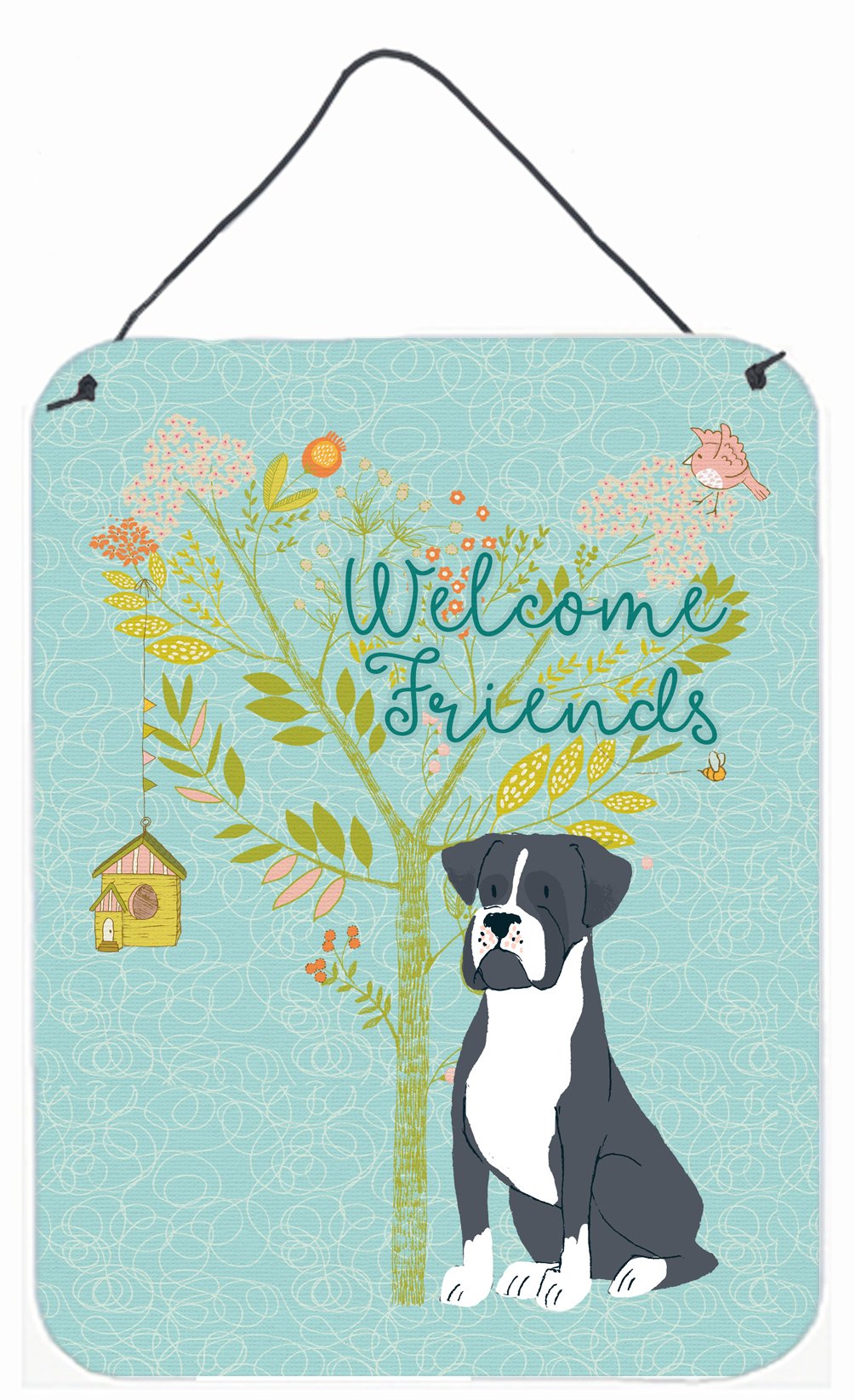 Welcome Friends Black Boxer Wall or Door Hanging Prints BB7581DS1216 by Caroline&#39;s Treasures