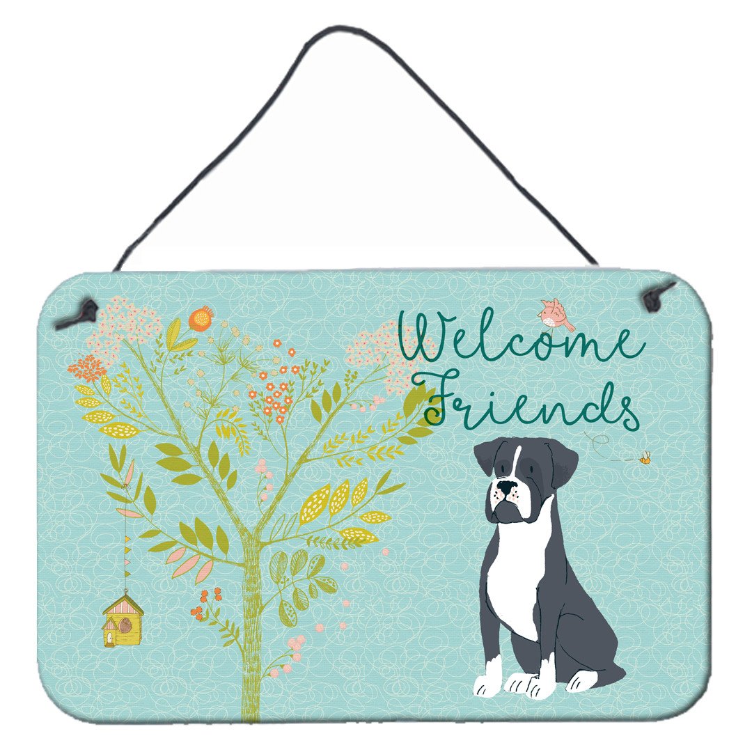 Welcome Friends Black Boxer Wall or Door Hanging Prints BB7581DS812 by Caroline's Treasures
