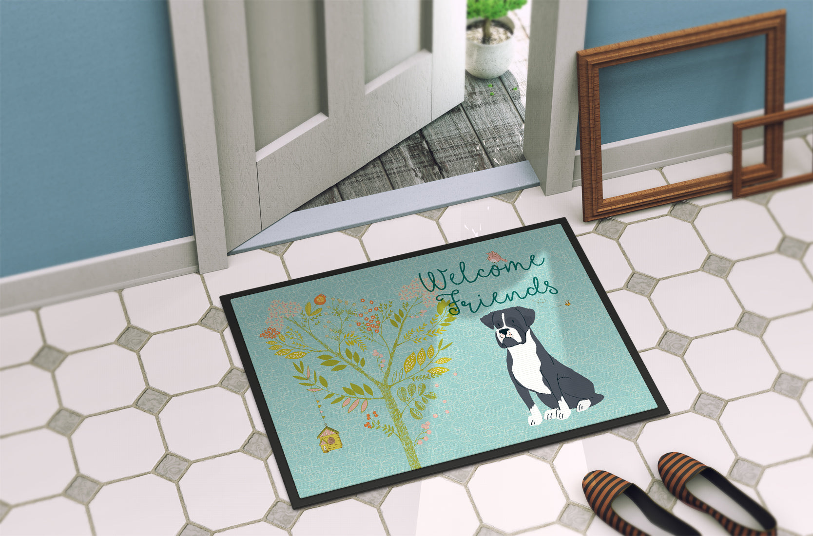 Welcome Friends Black Boxer Indoor or Outdoor Mat 18x27 BB7581MAT - the-store.com