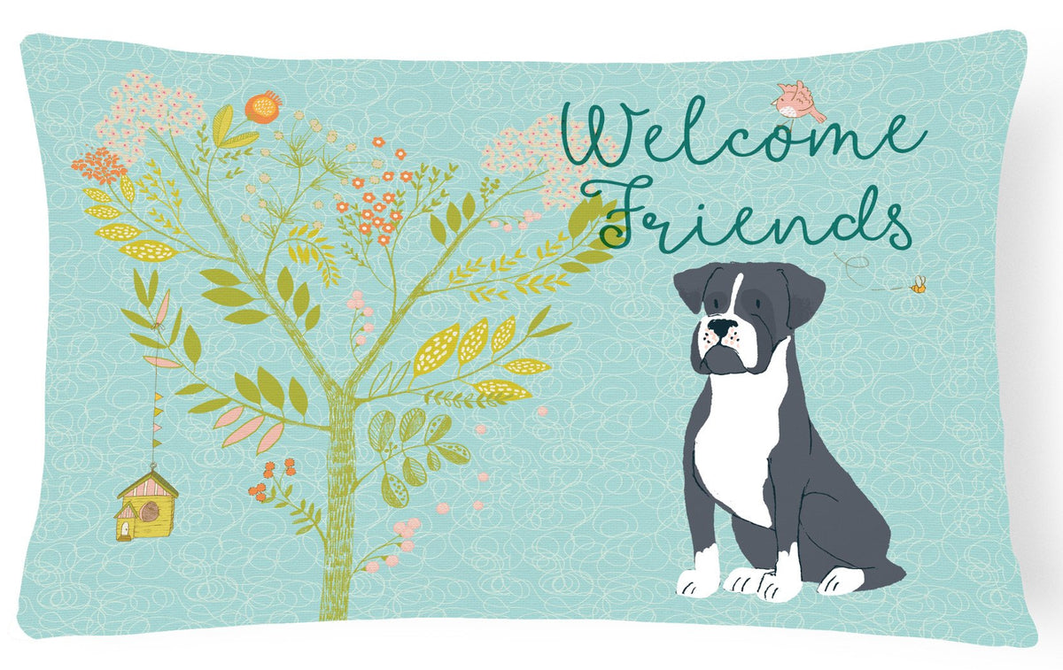 Welcome Friends Black Boxer Canvas Fabric Decorative Pillow BB7581PW1216 by Caroline&#39;s Treasures