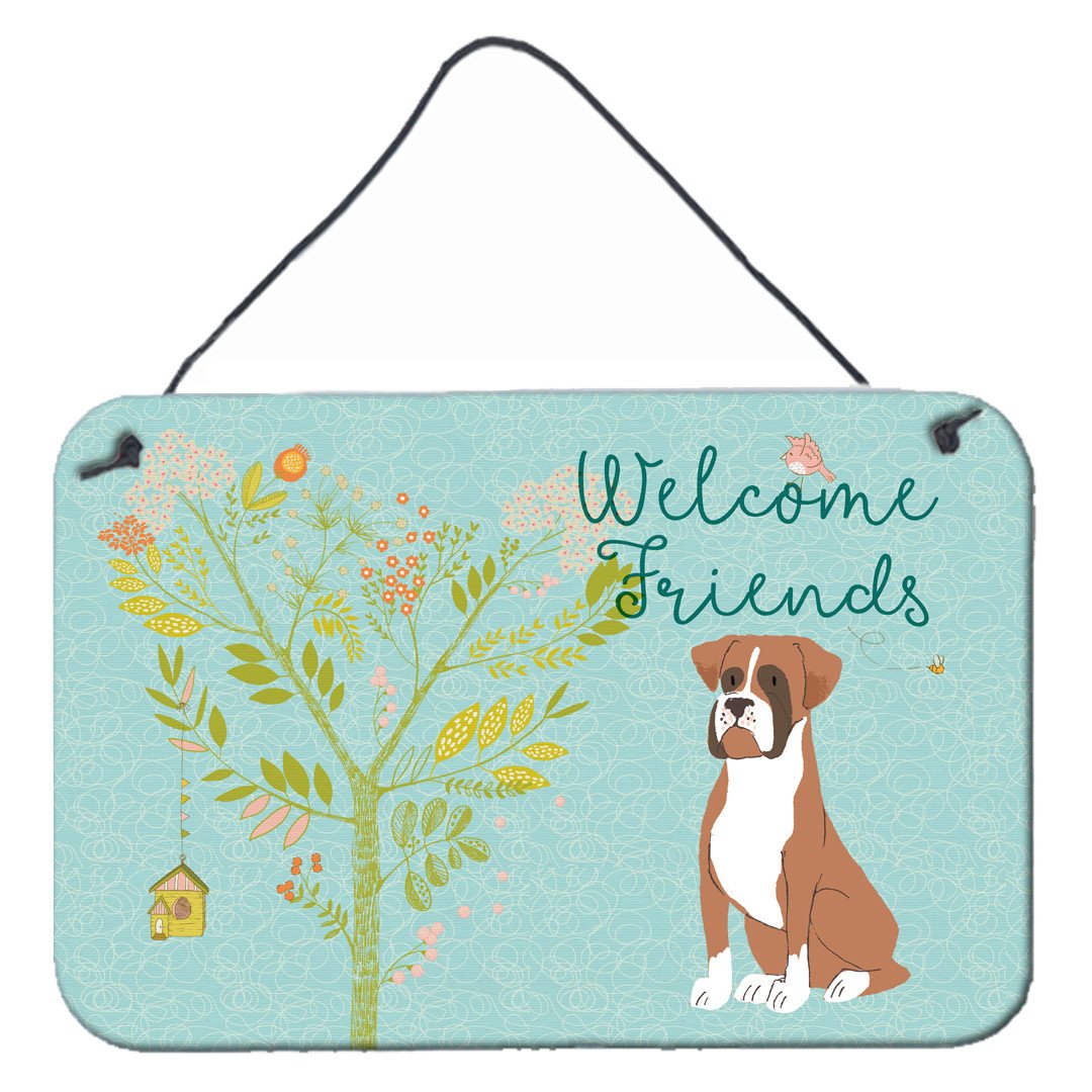Welcome Friends Flashy Fawn Boxer Wall or Door Hanging Prints BB7582DS812 by Caroline&#39;s Treasures