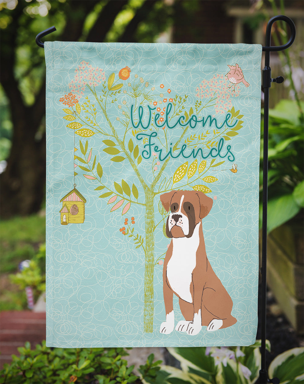 Welcome Friends Flashy Fawn Boxer Flag Garden Size BB7582GF  the-store.com.