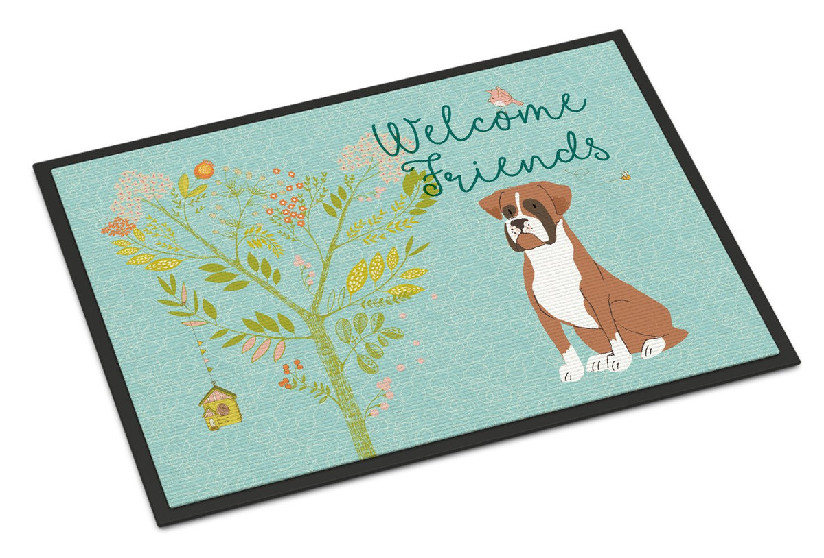 Welcome Friends Flashy Fawn Boxer Indoor or Outdoor Mat 24x36 BB7582JMAT by Caroline&#39;s Treasures