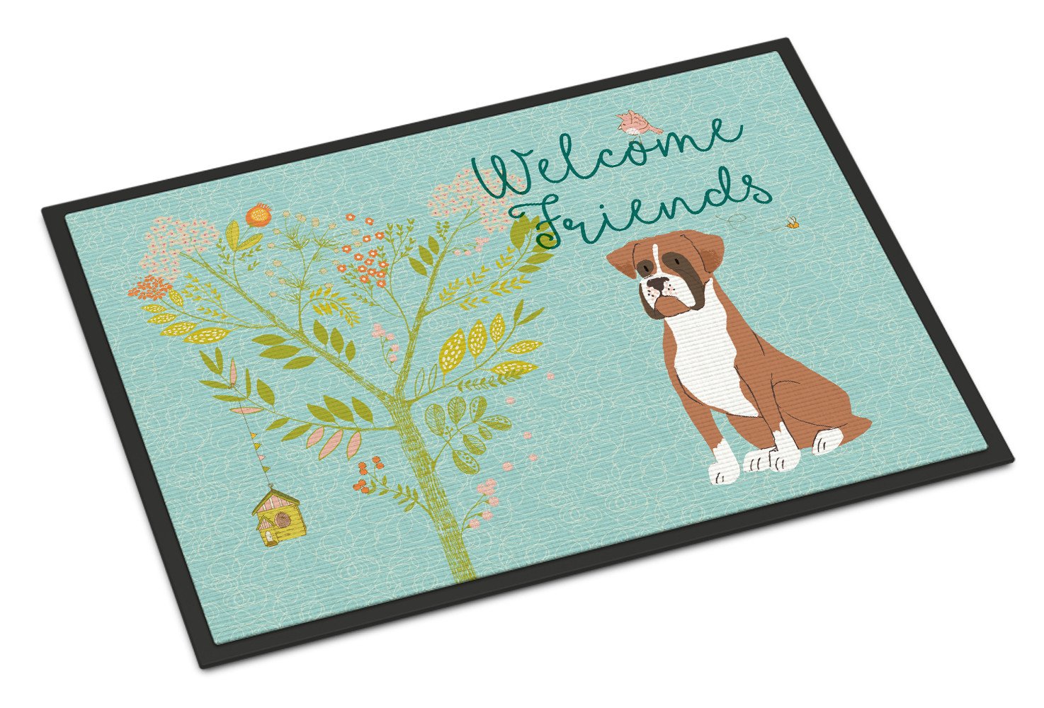 Welcome Friends Flashy Fawn Boxer Indoor or Outdoor Mat 24x36 BB7582JMAT by Caroline's Treasures