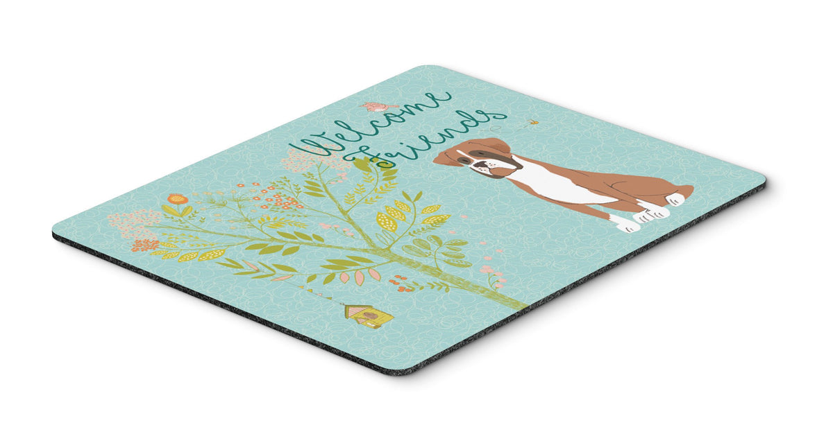 Welcome Friends Flashy Fawn Boxer Mouse Pad, Hot Pad or Trivet BB7582MP by Caroline&#39;s Treasures