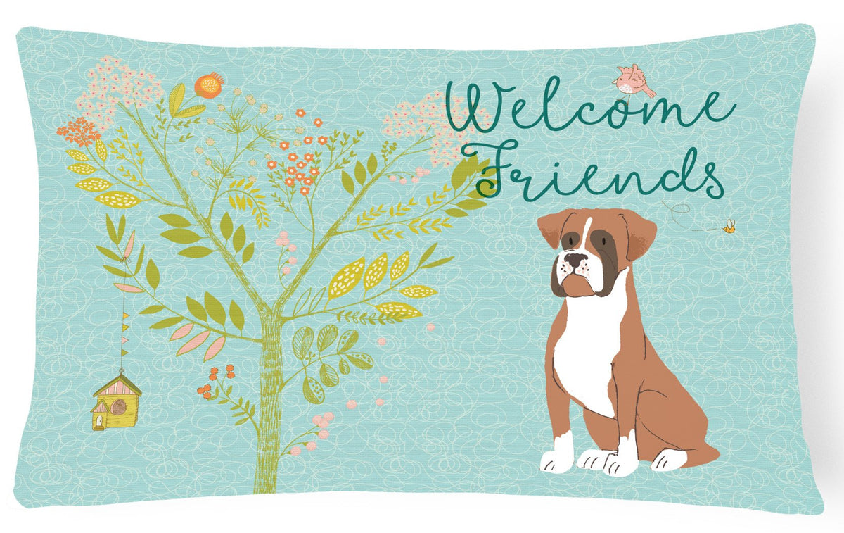 Welcome Friends Flashy Fawn Boxer Canvas Fabric Decorative Pillow BB7582PW1216 by Caroline&#39;s Treasures
