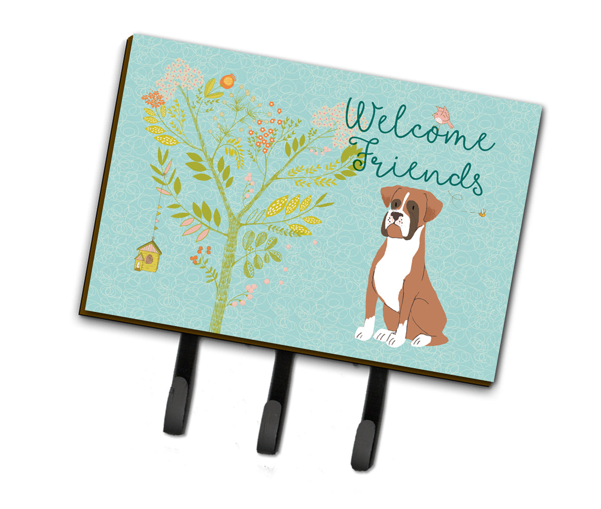 Welcome Friends Flashy Fawn Boxer Leash or Key Holder BB7582TH68  the-store.com.