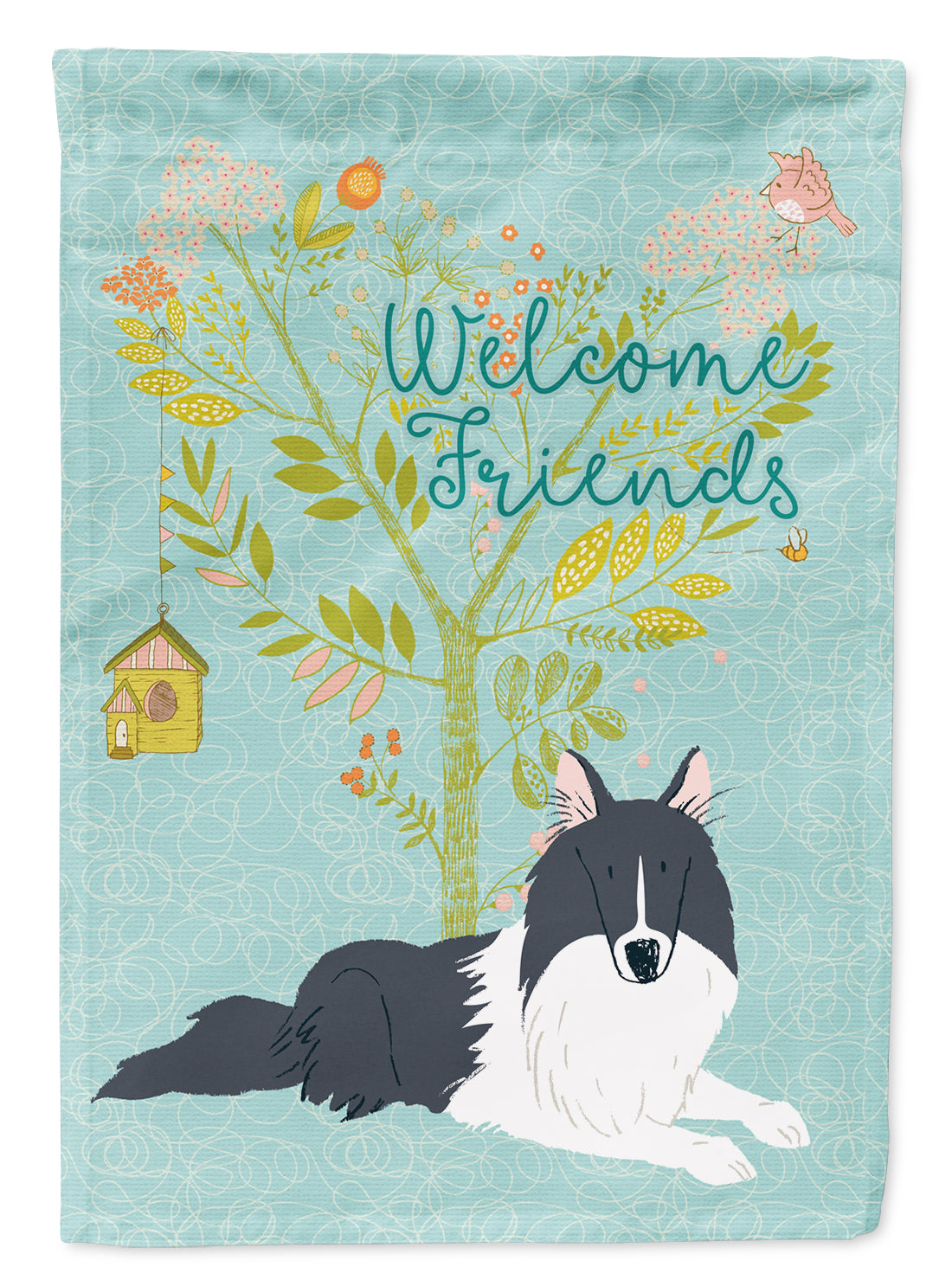 Welcome Friends Black White Collie Flag Garden Size BB7583GF  the-store.com.