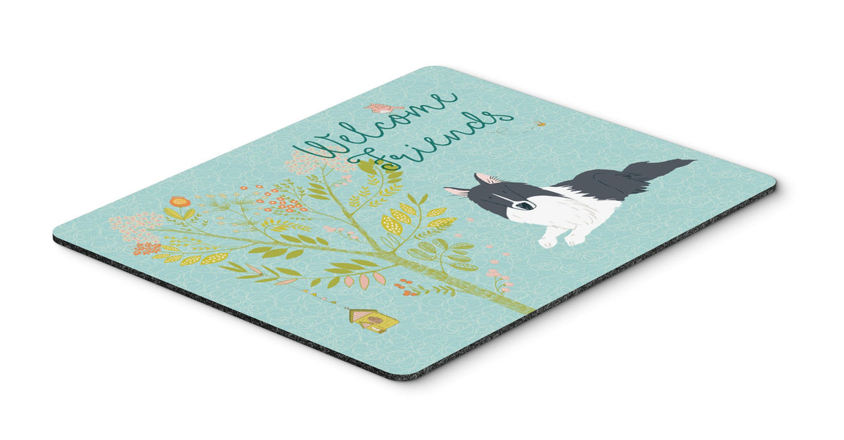 Welcome Friends Black White Collie Mouse Pad, Hot Pad or Trivet BB7583MP by Caroline&#39;s Treasures