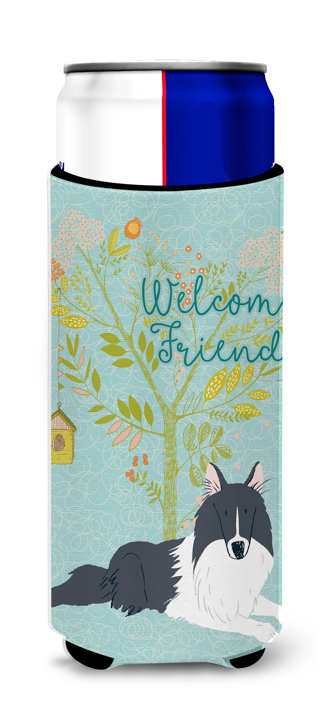 Welcome Friends Black White Collie  Ultra Hugger for slim cans BB7583MUK