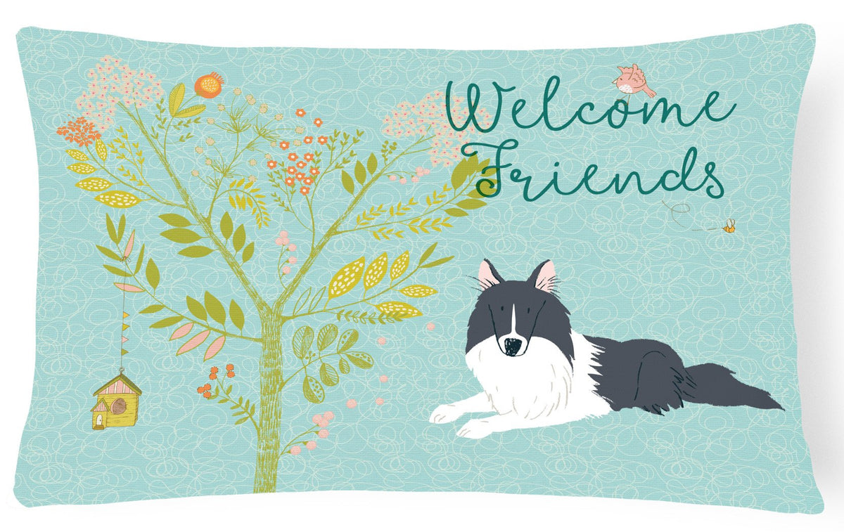 Welcome Friends Black White Collie Canvas Fabric Decorative Pillow BB7583PW1216 by Caroline&#39;s Treasures