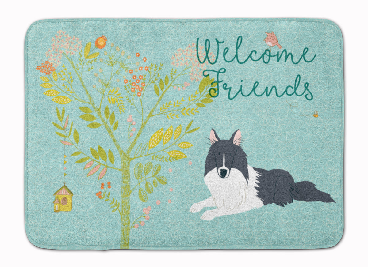 Welcome Friends Black White Collie Machine Washable Memory Foam Mat BB7583RUG - the-store.com
