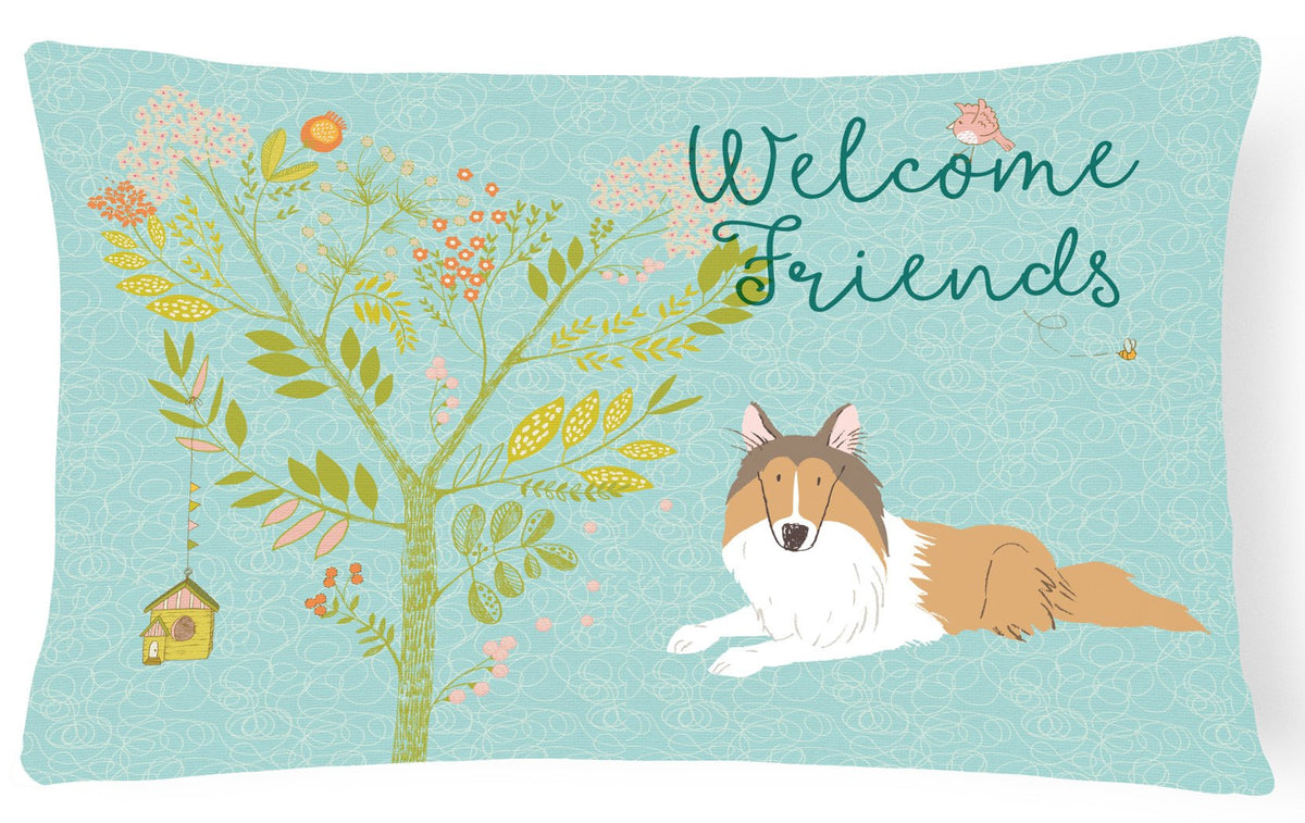 Welcome Friends Collie Canvas Fabric Decorative Pillow BB7584PW1216 by Caroline&#39;s Treasures