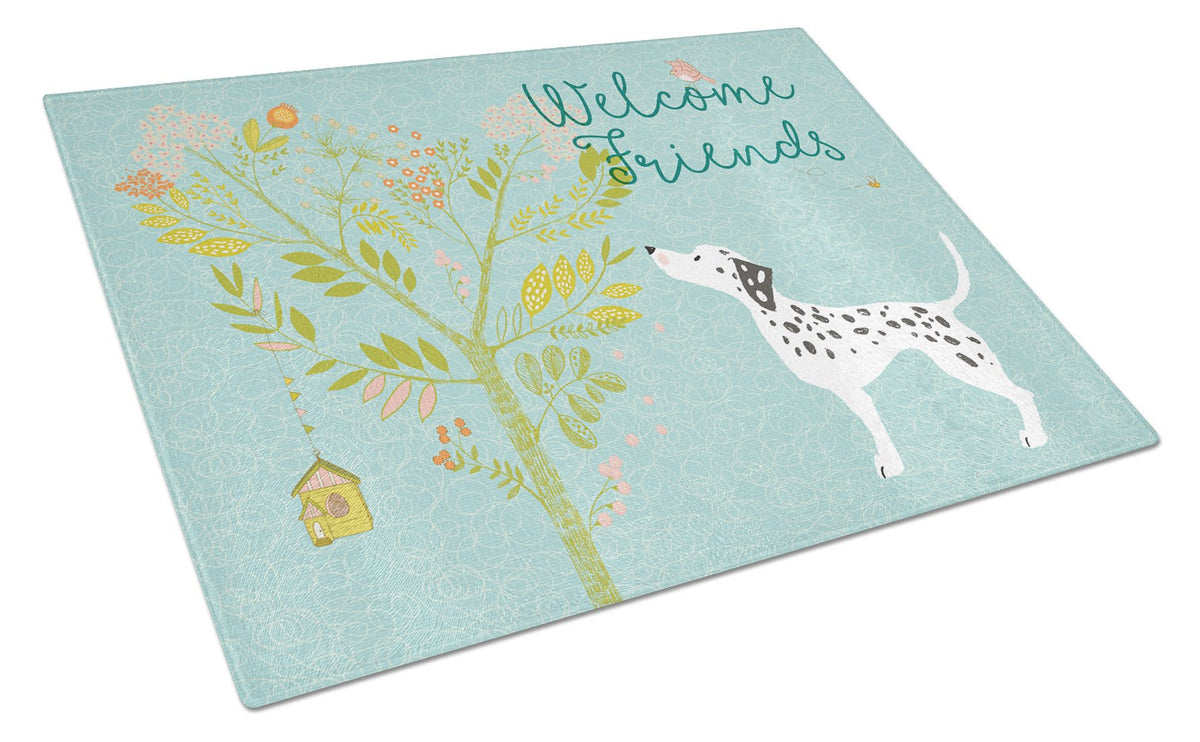 Welcome Friends Dalmatian Glass Cutting Board Large BB7585LCB by Caroline&#39;s Treasures