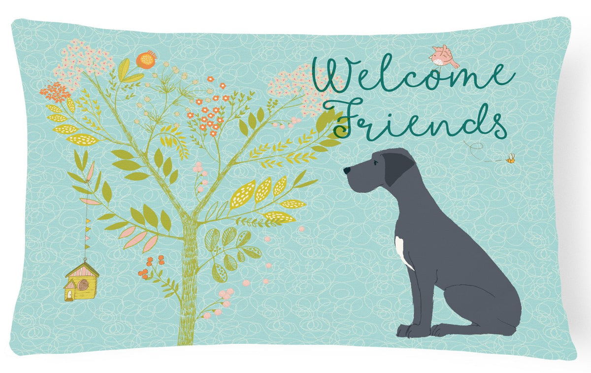 Welcome Friends Black Great Dane Canvas Fabric Decorative Pillow BB7587PW1216 by Caroline&#39;s Treasures