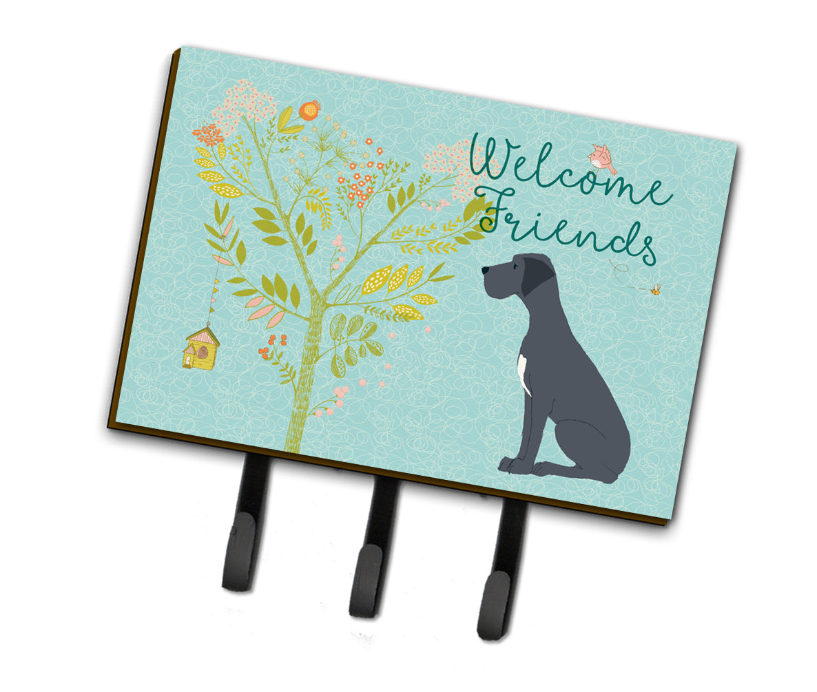 Welcome Friends Black Great Dane Leash or Key Holder BB7587TH68  the-store.com.