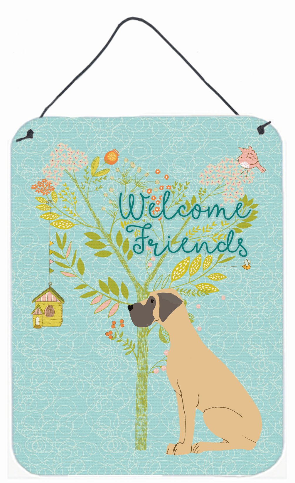 Welcome Friends Fawn Great Dane Natural Ears Wall or Door Hanging Prints BB7588DS1216 by Caroline&#39;s Treasures