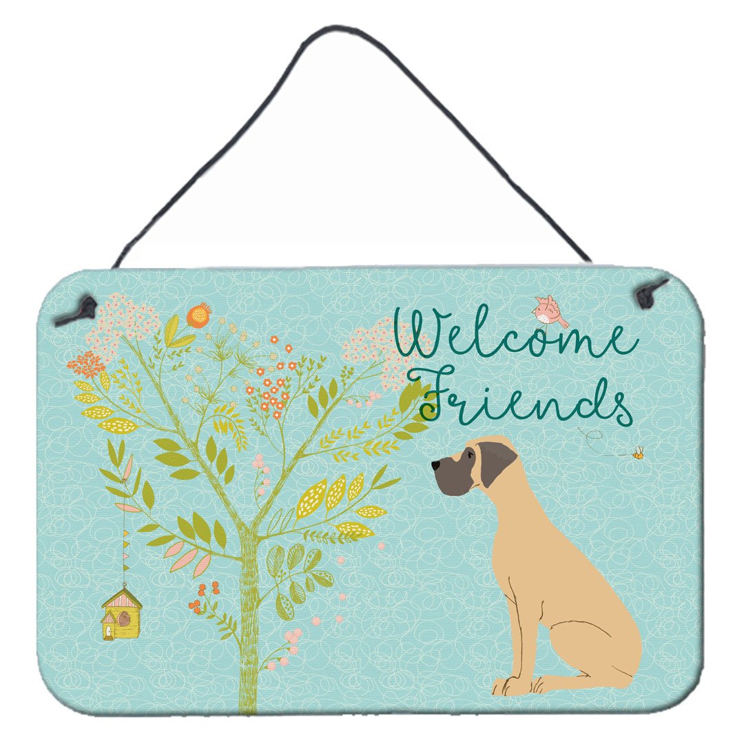 Welcome Friends Fawn Great Dane Natural Ears Wall or Door Hanging Prints BB7588DS812 by Caroline&#39;s Treasures