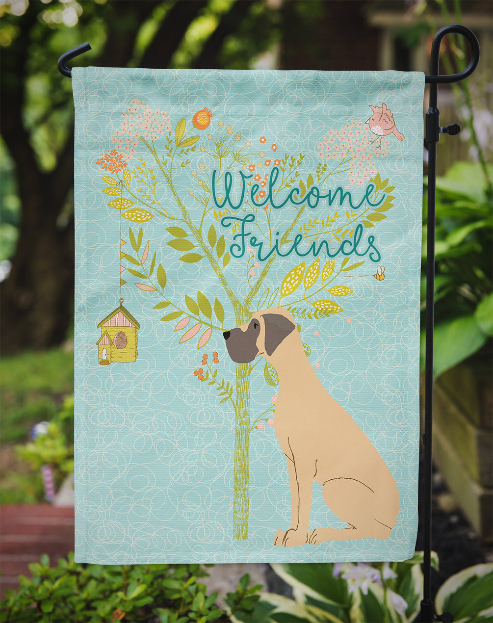 Welcome Friends Fawn Great Dane Natural Ears Flag Garden Size BB7588GF