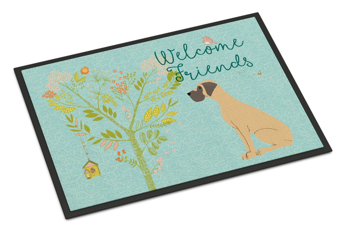 Welcome Friends Fawn Great Dane Natural Ears Indoor or Outdoor Mat 24x36 BB7588JMAT by Caroline&#39;s Treasures