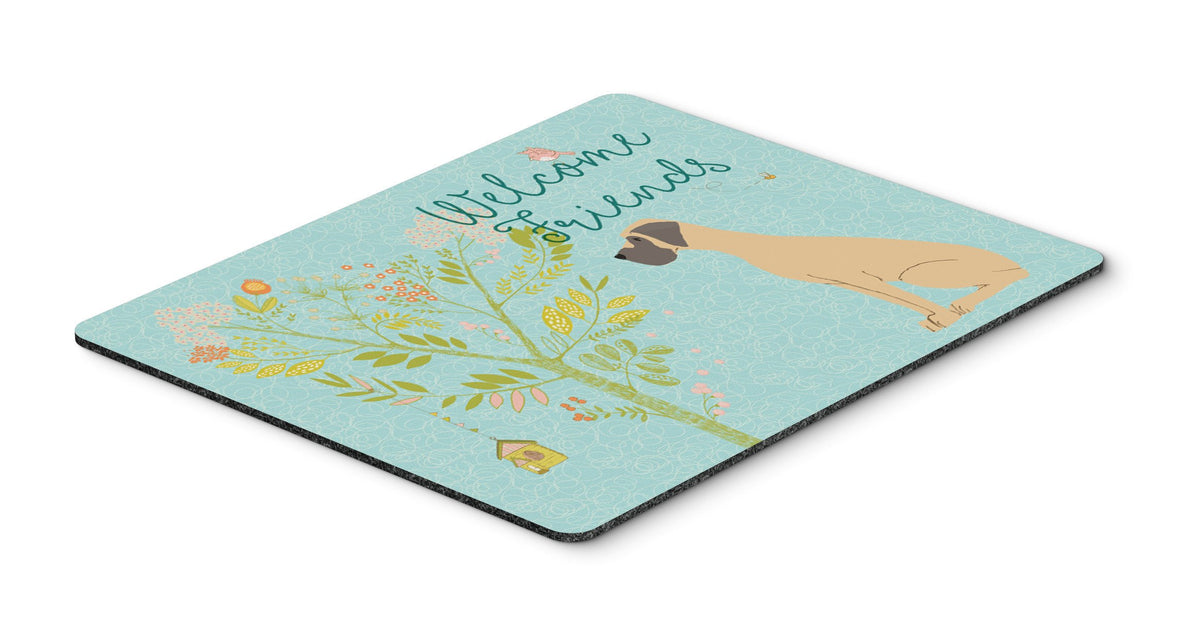 Welcome Friends Fawn Great Dane Natural Ears Mouse Pad, Hot Pad or Trivet BB7588MP by Caroline&#39;s Treasures