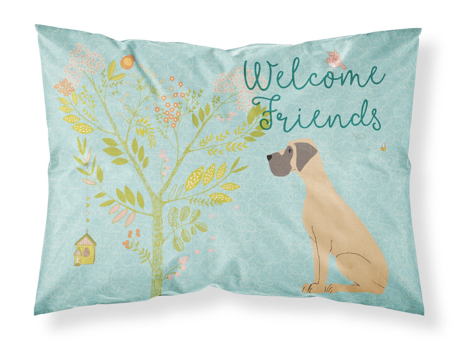 Welcome Friends Fawn Great Dane Natural Ears Fabric Standard Pillowcase BB7588PILLOWCASE by Caroline's Treasures