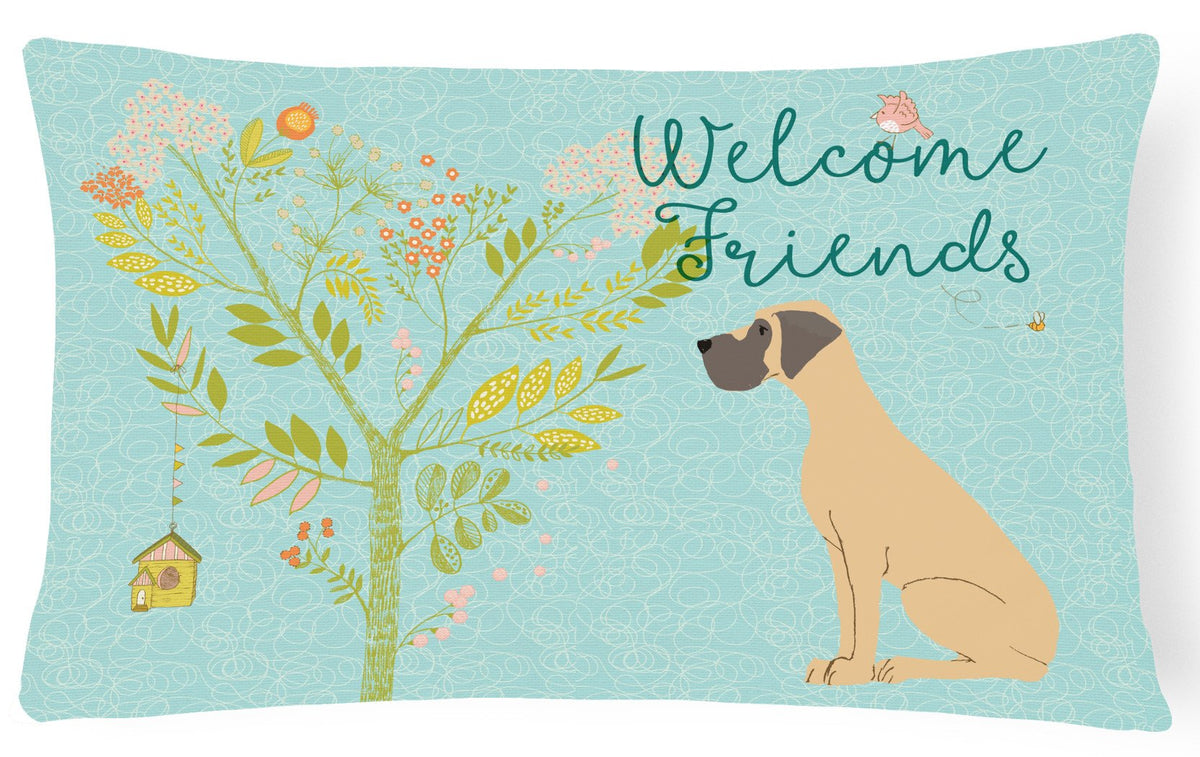 Welcome Friends Fawn Great Dane Natural Ears Canvas Fabric Decorative Pillow BB7588PW1216 by Caroline&#39;s Treasures