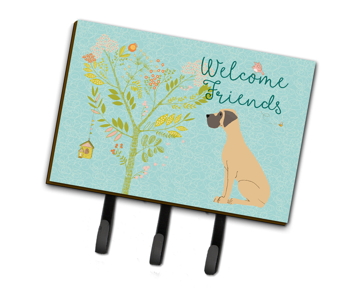 Welcome Friends Fawn Great Dane Natural Ears Leash or Key Holder BB7588TH68