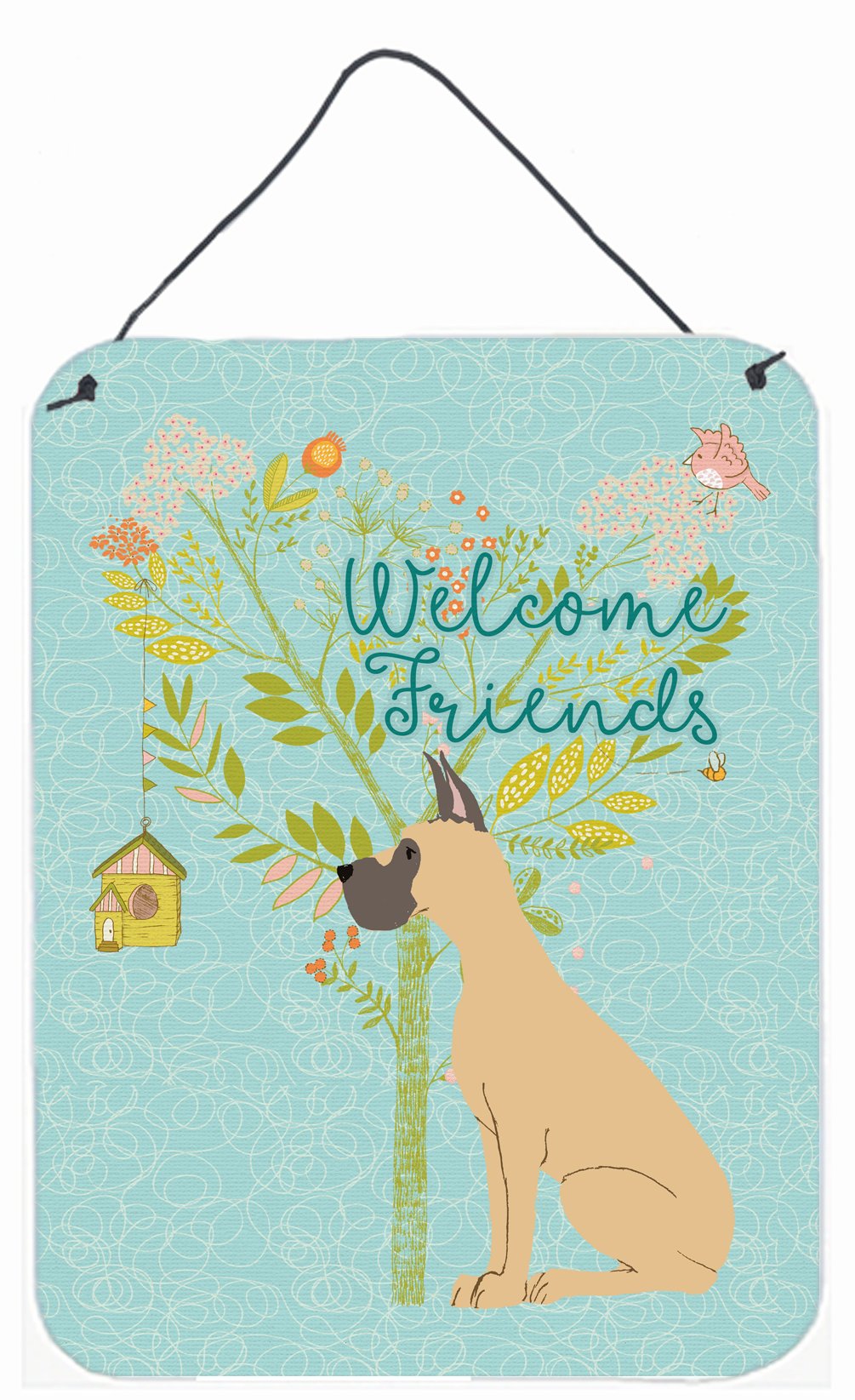 Welcome Friends Fawn Great Dane Cropped Ears Wall or Door Hanging Prints BB7589DS1216 by Caroline&#39;s Treasures