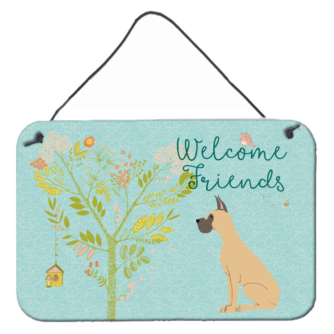 Welcome Friends Fawn Great Dane Cropped Ears Wall or Door Hanging Prints BB7589DS812 by Caroline's Treasures