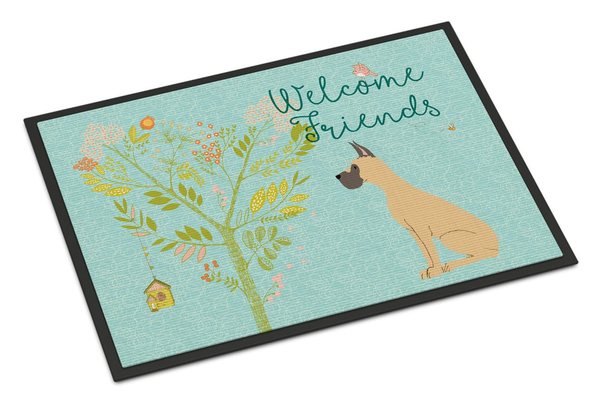 Welcome Friends Fawn Great Dane Cropped Ears Indoor or Outdoor Mat 24x36 BB7589JMAT by Caroline&#39;s Treasures
