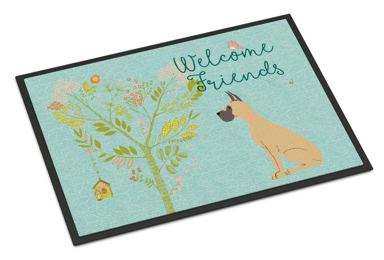 Welcome Friends Fawn Great Dane Cropped Ears Indoor or Outdoor Mat 24x36 BB7589JMAT by Caroline's Treasures