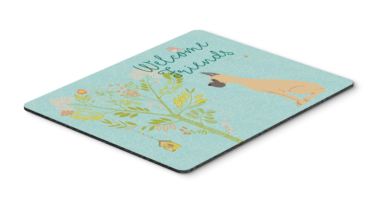 Welcome Friends Fawn Great Dane Cropped Ears Mouse Pad, Hot Pad or Trivet BB7589MP by Caroline's Treasures